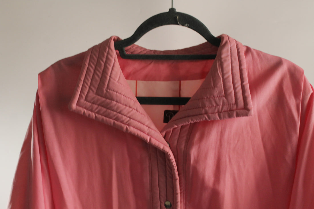 70's Baby Pink Windbreaker with Red and White Striped Lining