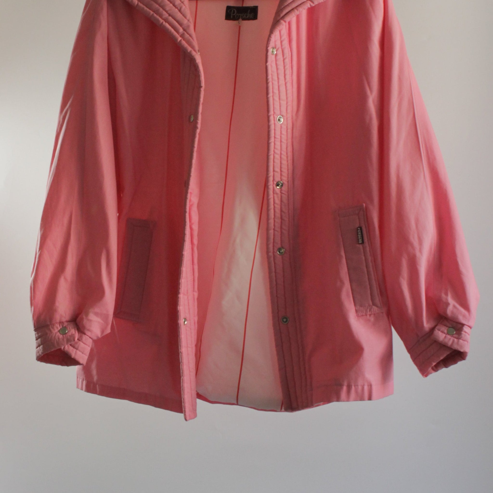 70's Baby Pink Windbreaker with Red and White Striped Lining