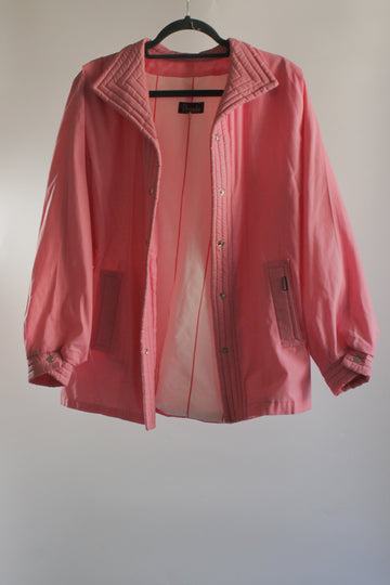 70's Baby Pink Windbreaker with Red and White Striped Lining