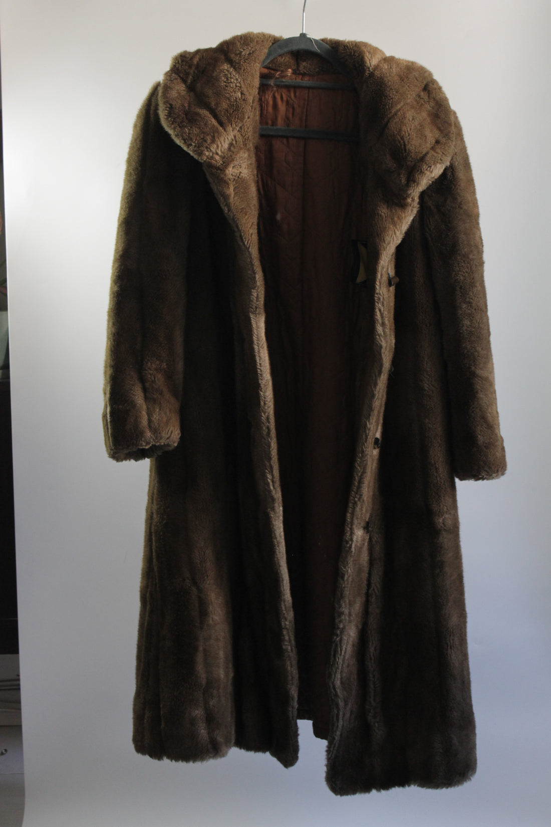 70's Brown Faux Fur Midi Coat-  Unisex