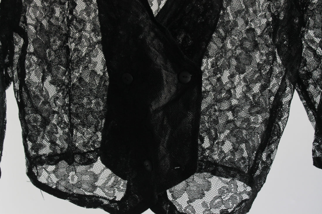 90's Black Lace Cropped Cardigan with Buttons - Women