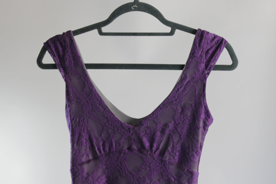 Y2K Purple Lace Midi Dress, Made in France