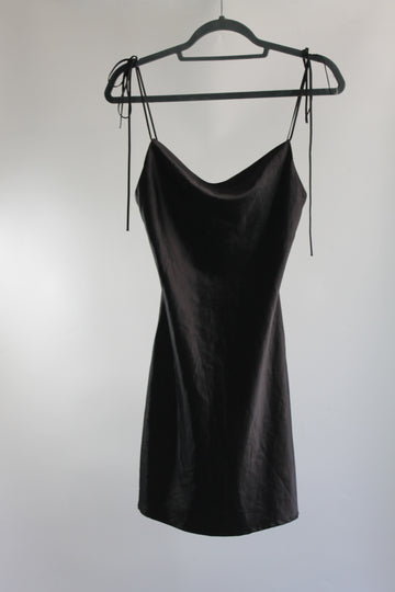 Y2K Black Mini Dress with Tie Straps, Made in USA