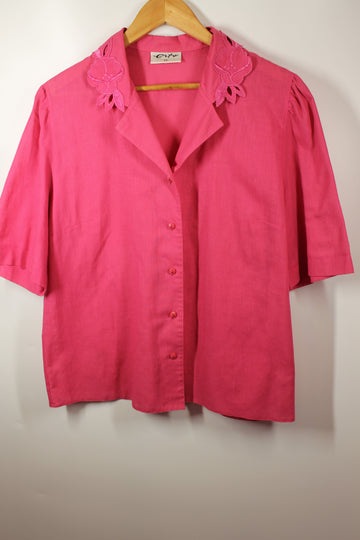 Women's 70's Vintage Fuchsia Pink Linen Top