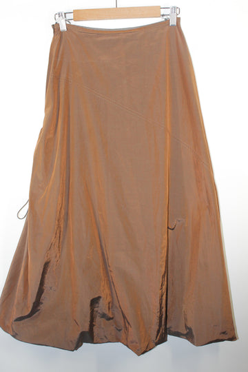 Y2K "TUZZI" Designer Shiny Brown Maxi Skirt