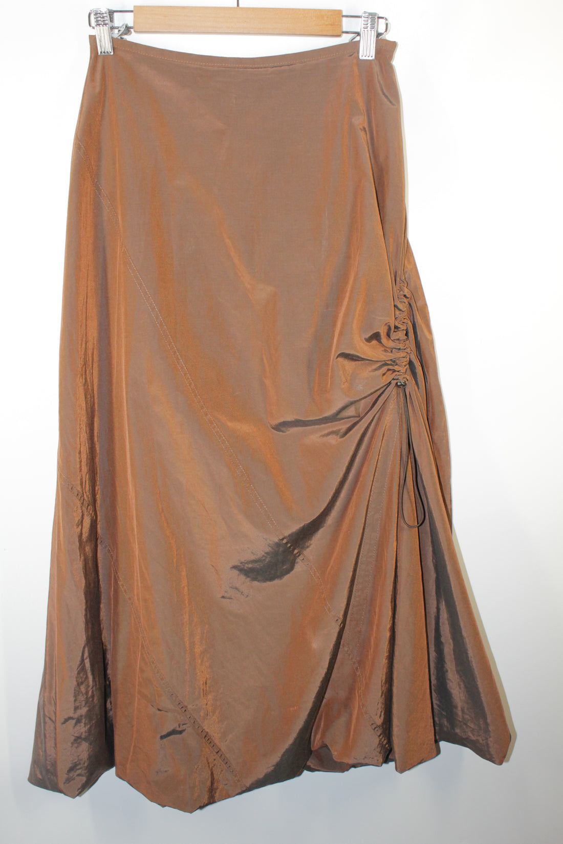 Y2K "TUZZI" Designer Shiny Brown Maxi Skirt