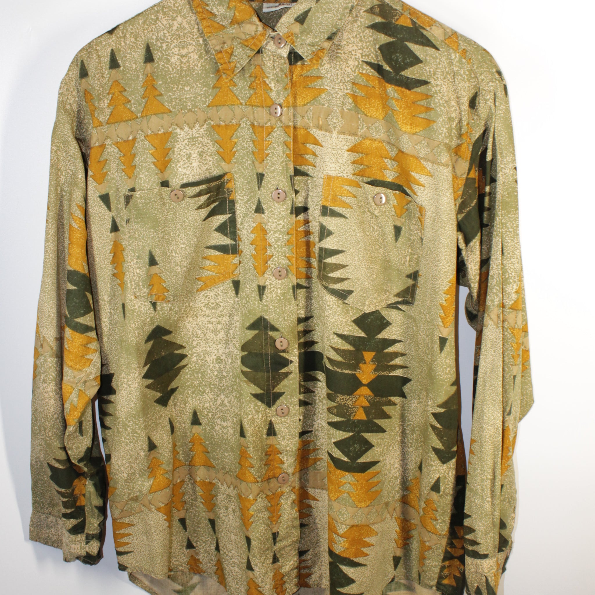 80's Camel Brown Print Button-Up Shirt