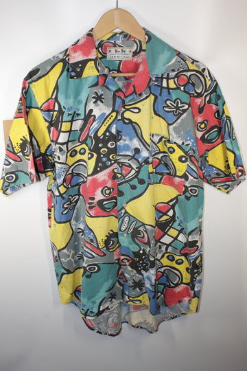 80's Comic Print Button-Up Shirt