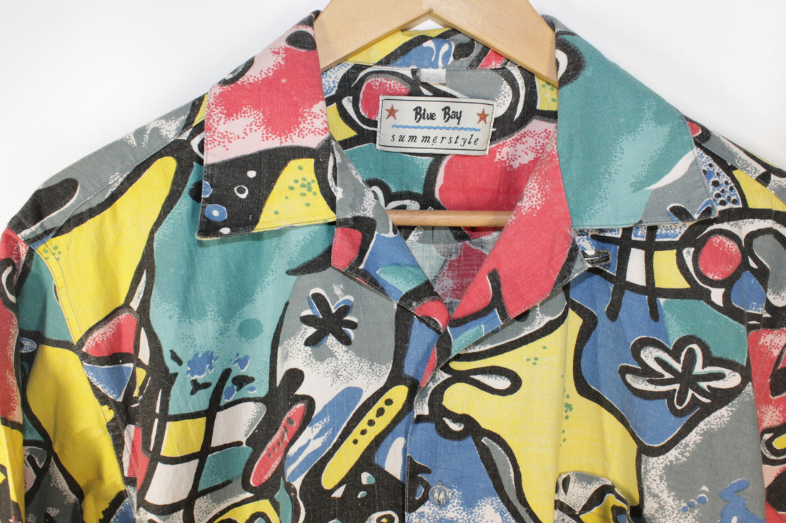 80's Comic Print Button-Up Shirt