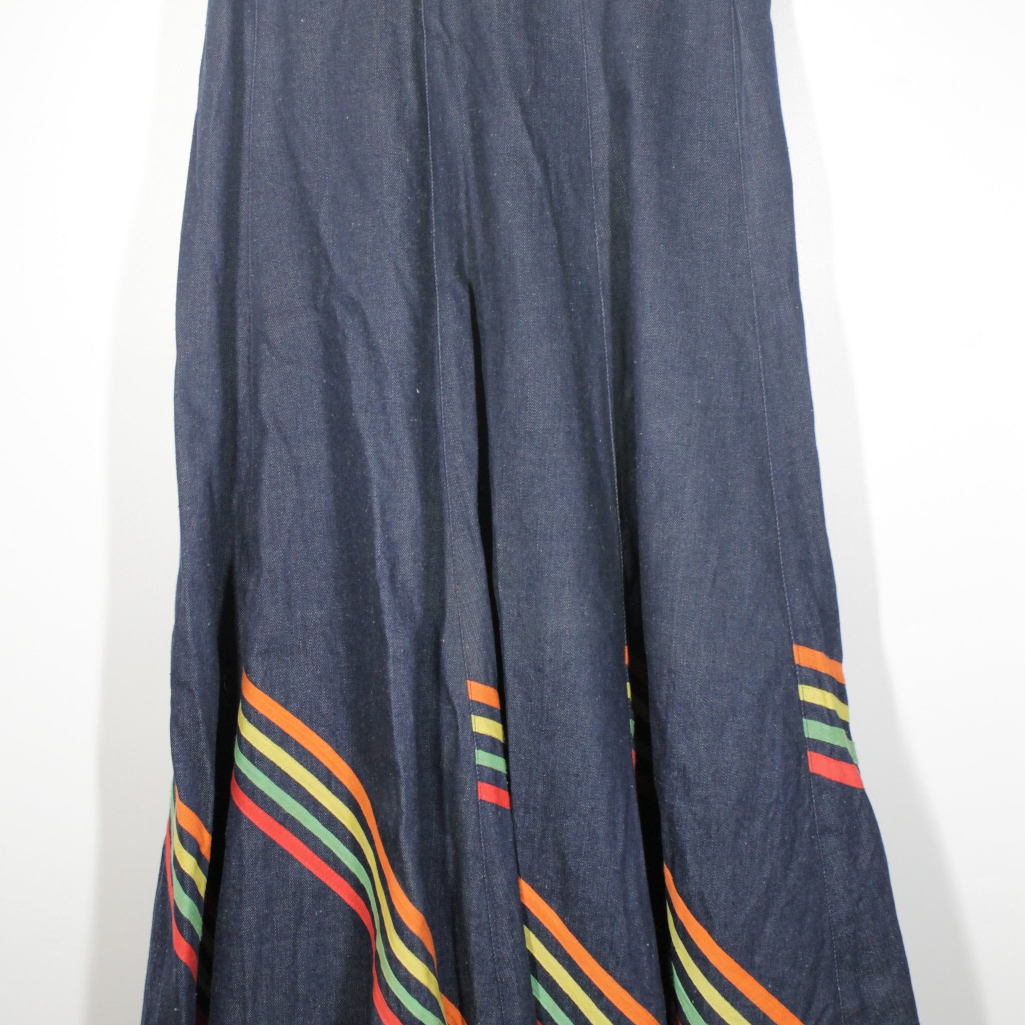 Midi Denim Skirt with Colorful Stripe Detail