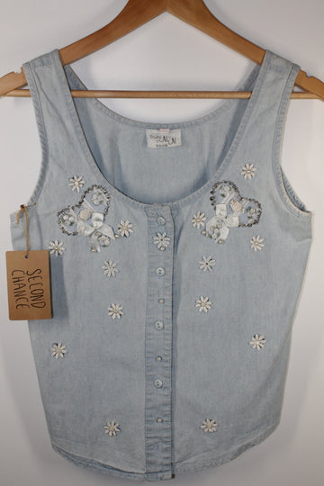 Women's Handcrafted Denim Vest with Pearls