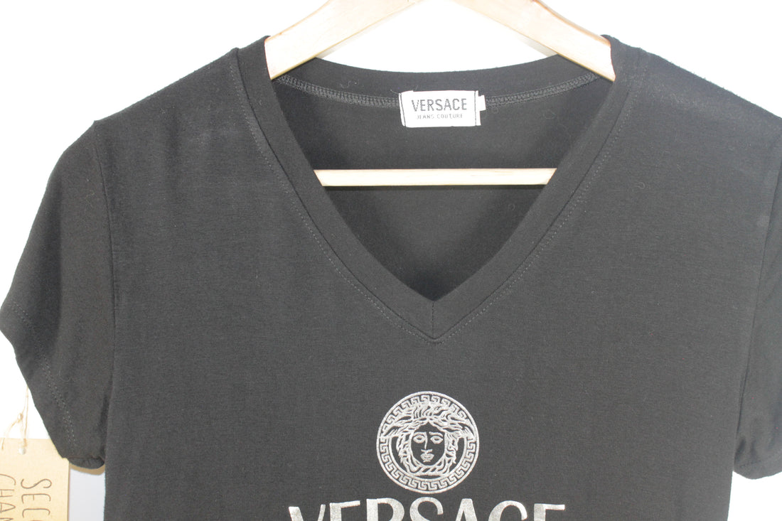 Women's Black Versace Y2K Medusa Print Top