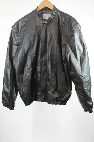 80's Black Genuine Leather Jacket - Unisex