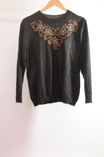 Wool Sweater with Floral Pattern