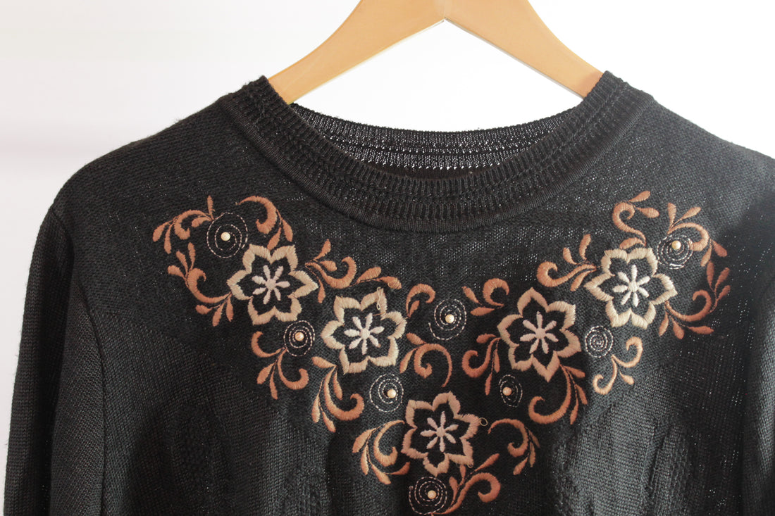 Wool Sweater with Floral Pattern