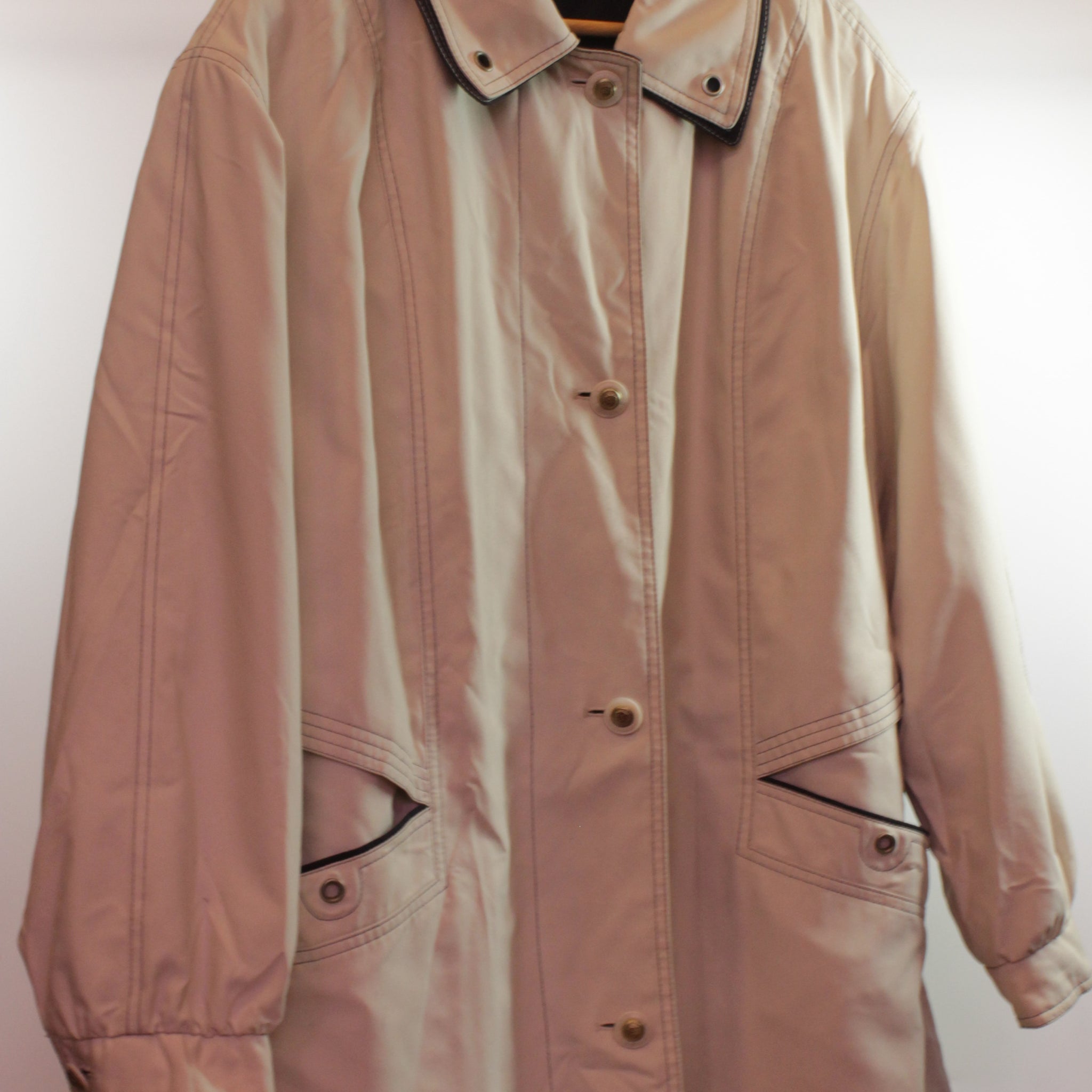 70's Cream Trench Coat with Navy Details - Unisex